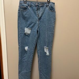 Missguided Tall Blue High Rise Distressed Jeans